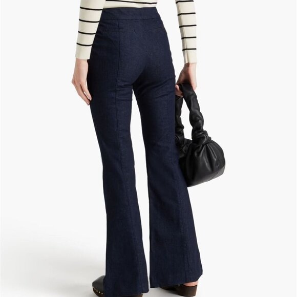 FRAME Pleated High-Rise Bell Bottom Flared Dark Blue Denim Jeans Size 32 - Picture 3 of 15